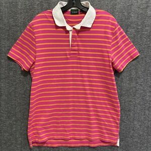 J Crew Rugby Polo Shirt Mens Medium Pink Stripe Oarsman Preppy Soccer Nautical